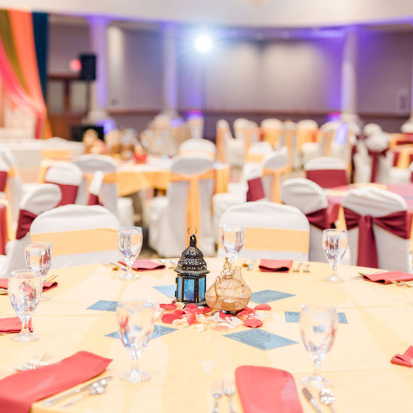 ballroom with extravagant table decorations